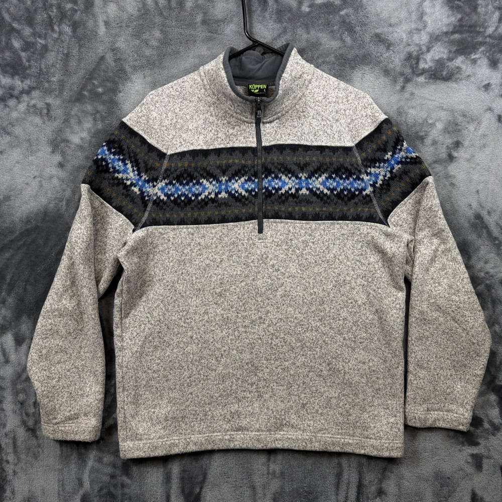 Koppen Quarter Zip Pullover Mens Large Gray Fair Isle Fleece Sweater 8269